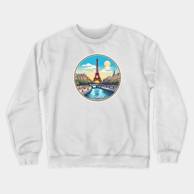 Seal of France, Eiffel Tower, River Seine Crewneck Sweatshirt by 8 Arts